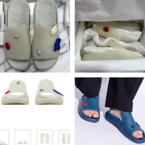 BURBERRY STINGRAY RUBBRR FLAT SLIDES WITH SIGNATURE EQUESTRIAN KNIGHT MOTIF